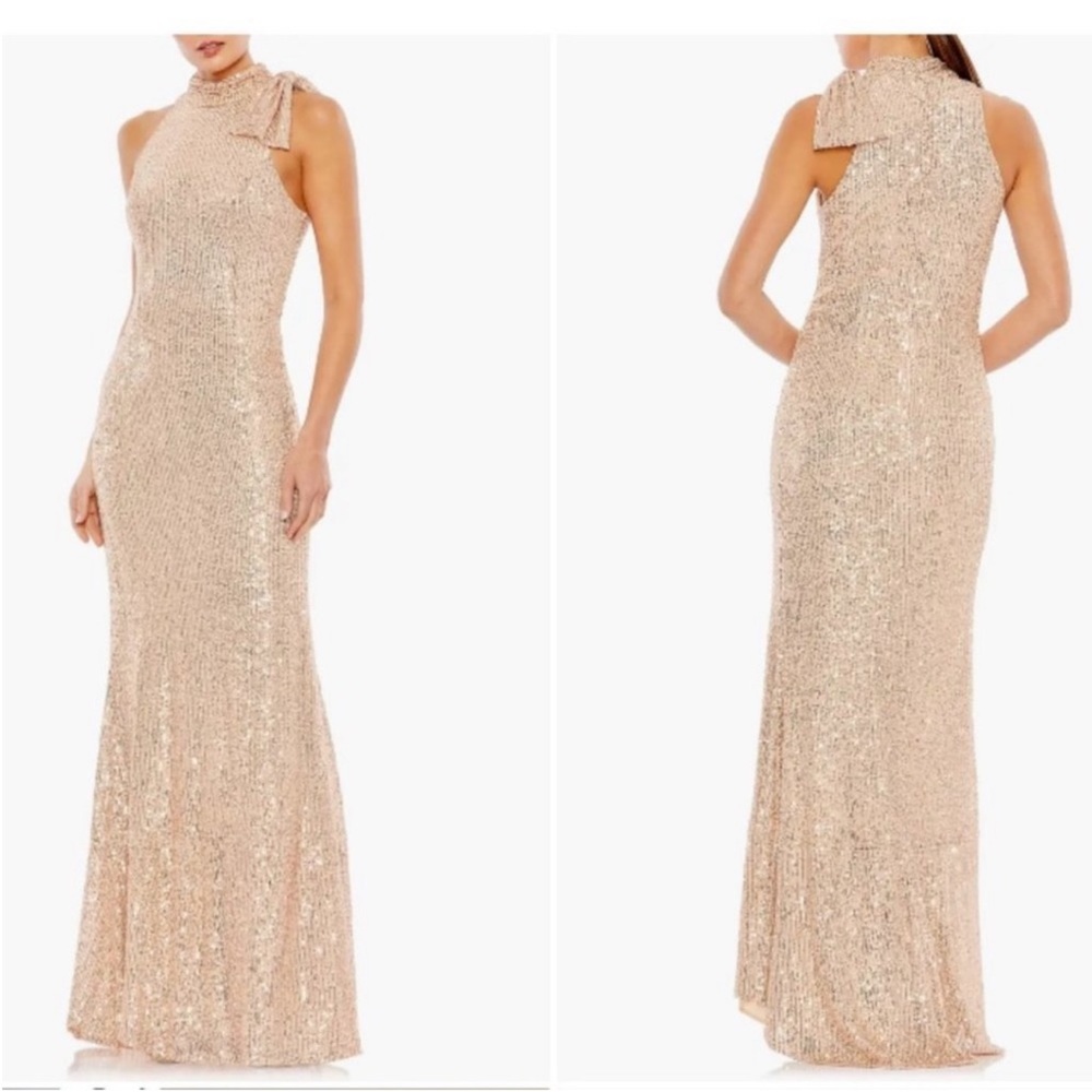 Mac Duggal 11280 Sequin Soft Tie Halter Neck  Column Gown
